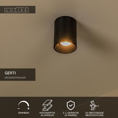Lucide GERTI - Deckenstrahler - Ø 8 cm - 1xGU10 - Inklusive Wechselringe - Schwarz - Essential